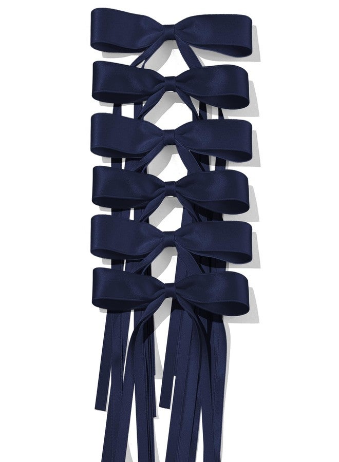 TULOBI 9.8in Navy Blue Tassel Ribbon Bow Hair Clips with Long Tail for Women Solid Satin Polyester Hair Bows Alligator Barrettes Clips For Girls Thick Fine Hair Decor Accessories - Image 1